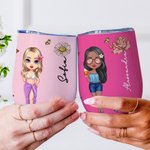 Bicchiere da 355ml personalizzato con nome fiore di nascita e personaggio in stile cartone animato regalo di compleanno matrimonio o festa per donne