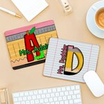 Personalized Pencil Apple Paper Teacher Theme Mouse Pad with Initial and Text Back to School Teacher's Day Appreciation Gift for Teacher