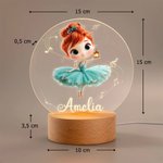 Veilleuse LED Personnalisée avec Ballerine en 3D et Nom Décoration de Chambre avec Socle en Bois Cadeau Anniversaire pour Fille