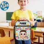 Personalizzato Animal Rainbow Cartoon Kid Character Borsa da pranzo isolata portatile con nome e tasca in rete Regalo di compleanno per bambini e bambine per la scuola