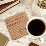 Personalized Vintage Library Card Design PU Leather Coaster with Name Author and Title Birthday Gift for Student Office Worker Book Enthusiast