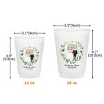 Personalized Cartoon Bride and Groom Wreath Frosted Food-Grade Plastic Cup with Name and Date Set of 10 Wedding Anniversary Gift for Newlyweds