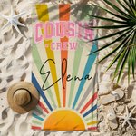 Toalla de playa personalizada para Cousin Crew estilo vintage con rayos de sol y nombre de secado rápido regalo de cumpleaños para la familia