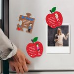 Personalised Apple Puzzle Shape Cartoon Character Fridge Magnet with Text Back to School Birthday Teacher's Day Appreciation Gift for Teachers