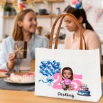 Personalised Heart Balloon Cake Star Cartoon Girl Character Large Canvas Bag with Name and Age Birthday Gift for Her