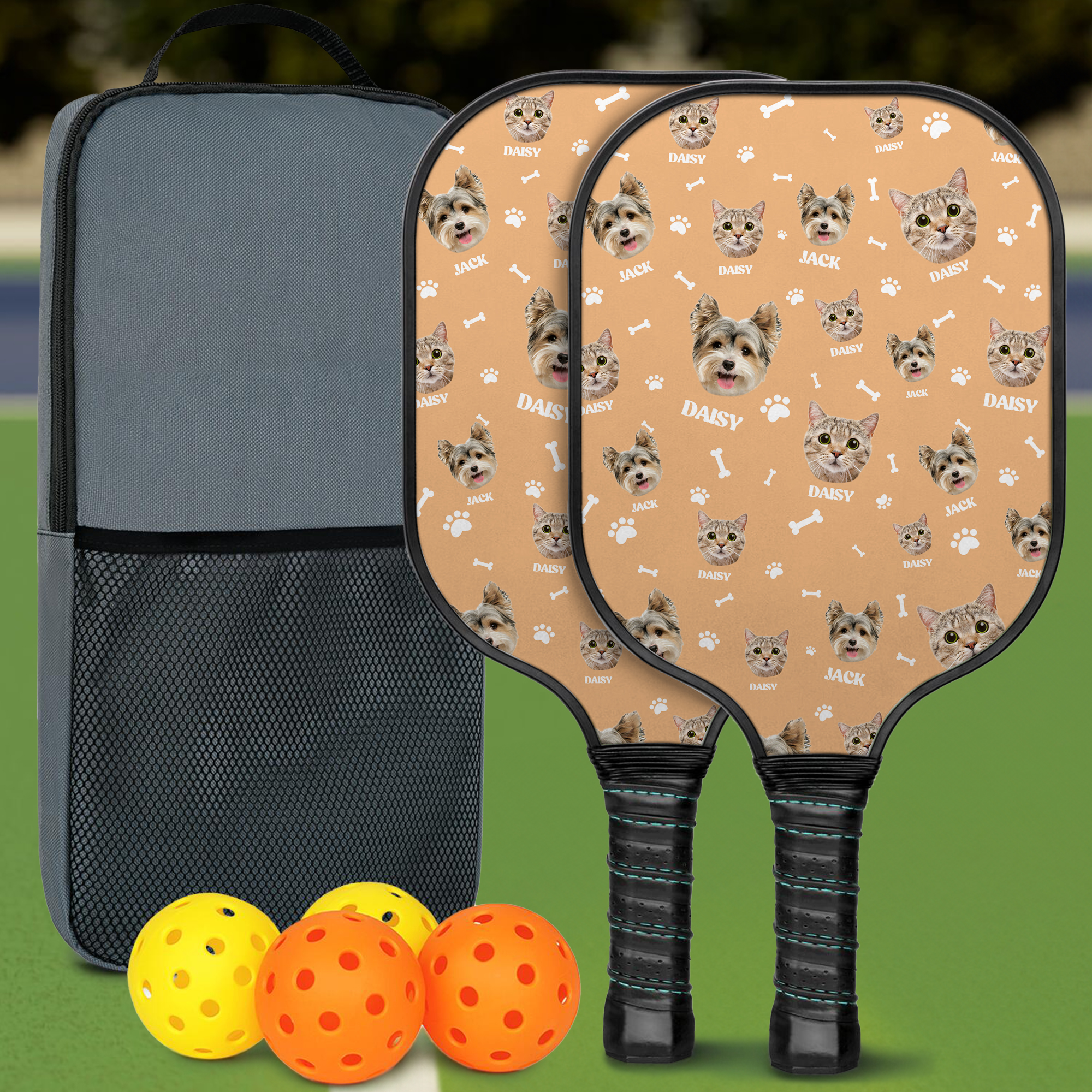 Pagaie de Pickleball personnalisée Bones Paw Prints 1-3 Face Photos Pickleball Paddle with Name Competition Day Birthday Gift for Pickleball Players Pet Lover