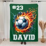 Personalized Flaming Soccer Blanket With Name and Number, Soft Throw Sport Blanket Gifts for Boys and Adults