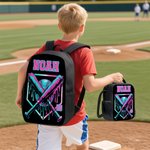 Personalised Cool Ice Cream Dripping Baseball Backpack Lunch Bag Pencil Case Set with Name Set of 3 Back to School Birthday Game Day Gift for Students