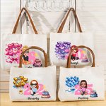Personalised Heart Balloon Cake Star Cartoon Girl Character Large Canvas Bag with Name and Age Birthday Gift for Her