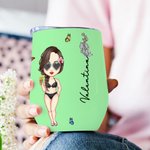 Bicchiere da 355ml personalizzato con nome fiore di nascita e personaggio in stile cartone animato regalo di compleanno matrimonio o festa per donne