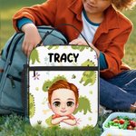 Personalizzato Animal Rainbow Cartoon Kid Character Borsa da pranzo isolata portatile con nome e tasca in rete Regalo di compleanno per bambini e bambine per la scuola