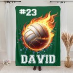 Personalized Flaming Volleyball Blanket With Name and Number, Soft Throw Sport Blanket Gifts for Boys and Adults