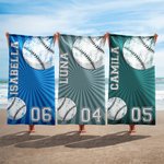 Personalized Football Basketball Sports Quick Dry Oversized Beach Towel with Name and Number Summer Vacation Travel Gift for Sports Lovers Players