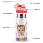 Gepersonaliseerde Cartoon Kid Childlike Doodles 12 oz geïsoleerde waterfles met naam initiaal en rietje terug naar school verjaardagscadeau voor jongens meisjes