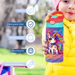 Bouteille d'eau isotherme personnalisée Dinosaure Fantaisie Licorne 12 oz avec poignée nominative et paille en silicone Cadeau d'anniversaire et de rentrée scolaire pour enfants