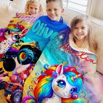 Personalized Monster Trucks Dinosaurs Fantasy Unicorns Soft Throw Blanket with Name Home Decor Birthday Gift for Kids