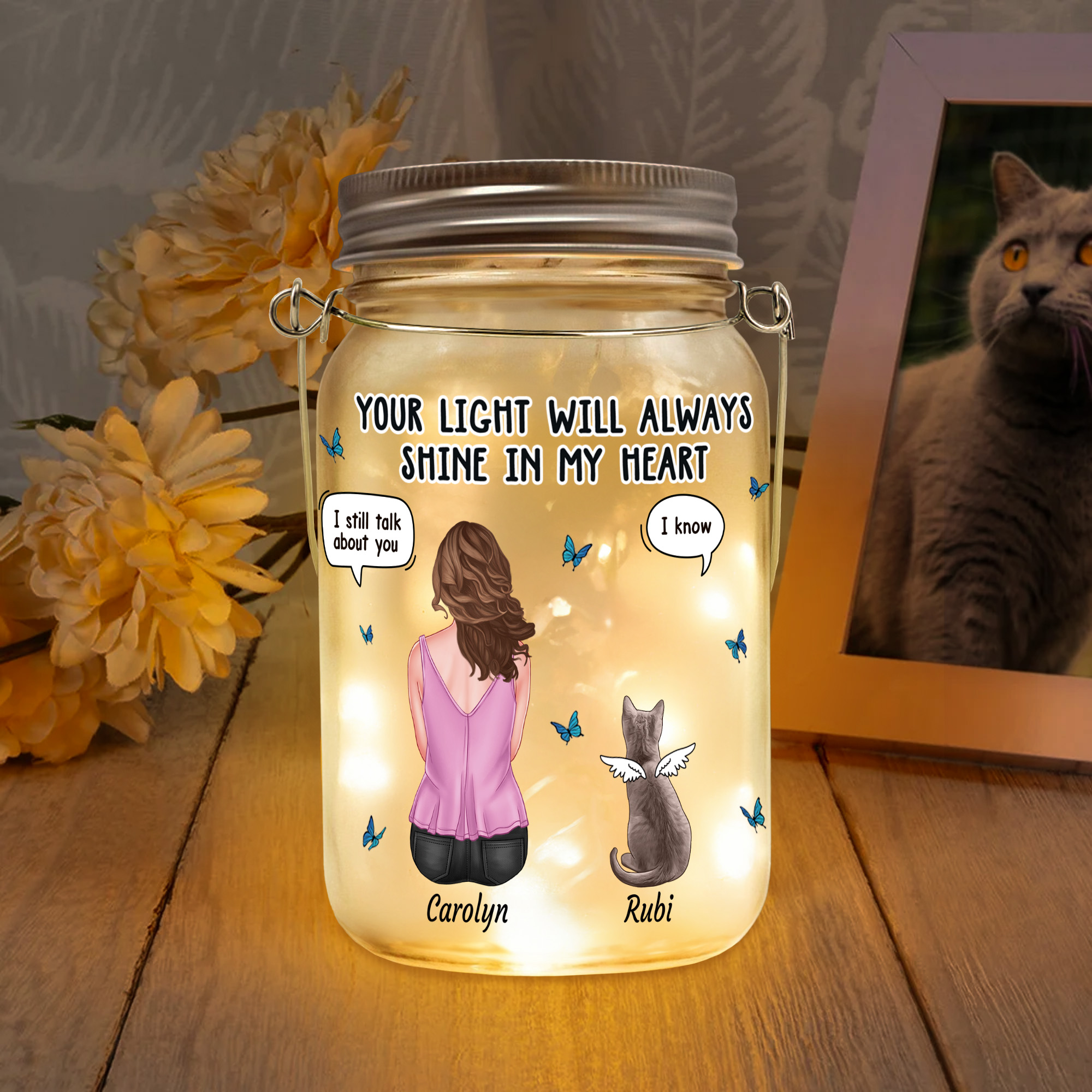 Personalized Dog Cat Pet Angel Wings LED Mason Jar Light with Name and ...