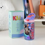 Gepersonaliseerde Forest Cartoon Dieren 16 oz Kid Water Bottle met naam en siliconen rietje terug naar school Verjaardagscadeau voor jongens meisjes