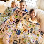 Personalized Funny Halloween Alphabet Soft Throw Blanket with Name Home Decor Educated Halloween Gift for Baby Toddlers