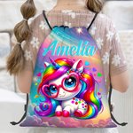 Personalised 3D Cartoon Dinosaur Fantasy Unicorn Portable Drawstring Backpack Bag with Name Daily Use Travel Accessories Birthday Gift for Kids