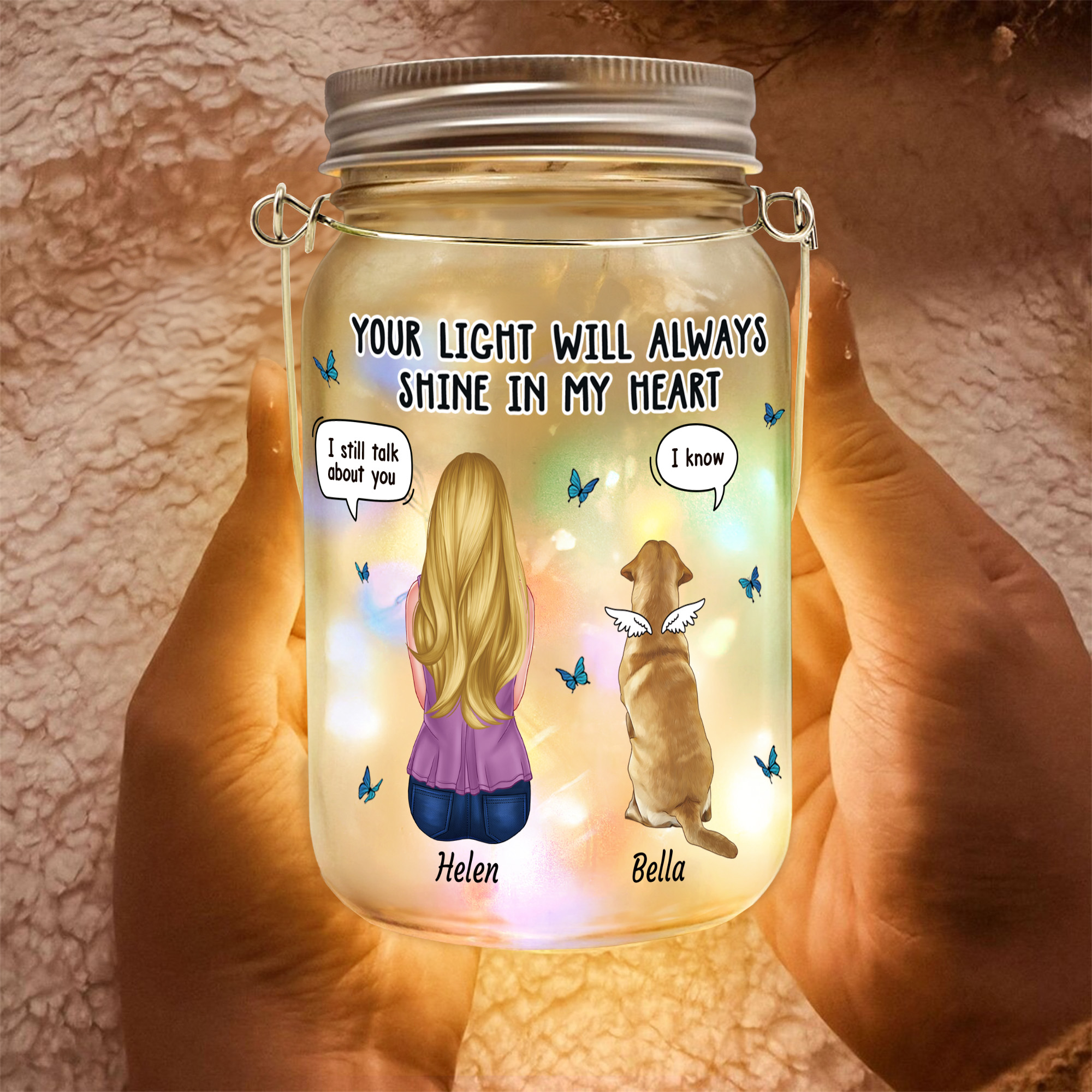 Personalized Dog Cat Pet Angel Wings LED Mason Jar Light with Name and ...