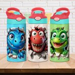 Personalisierte Dinosaurier Fantasy Einhorn Name 12 oz Kind isolierte Wasserflasche mit Griff und Silikon Stroh Geburtstag zurück zu Schule Geschenk für Junge Mädchen