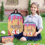 Personalized Ice Cream Dripping Baseball Sports Backpack Lunch Bag Pencil Case Set with Name and Number Back to School Gift for Kids Students