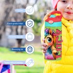 Personalized Cute Watercolor Animal 12 oz Kid Insulated Name Water Bottle with Handle and Silicone Straw Birthday Back to School Gift for Boys Girls