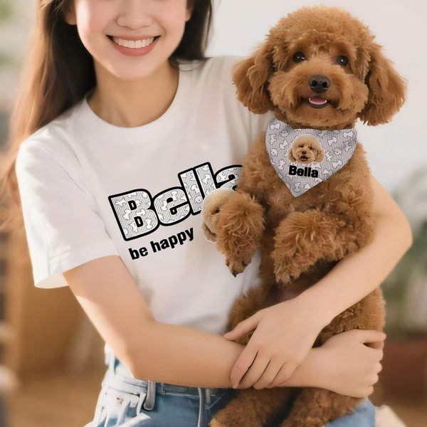 Gepersonaliseerde Hond Patroon Streep Ontwerp Huisdier Foto Veelkleurig Zacht T-shirt Huisdier Vest Huisdier Slabbetje Set met Naam Verjaardagscadeau voor Hondenliefhebbers