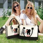 Personalized Birth Flower Tooth Black and White Large Canvas Tote Bag with Name Birthday Appreciation Gift for Women Dentists