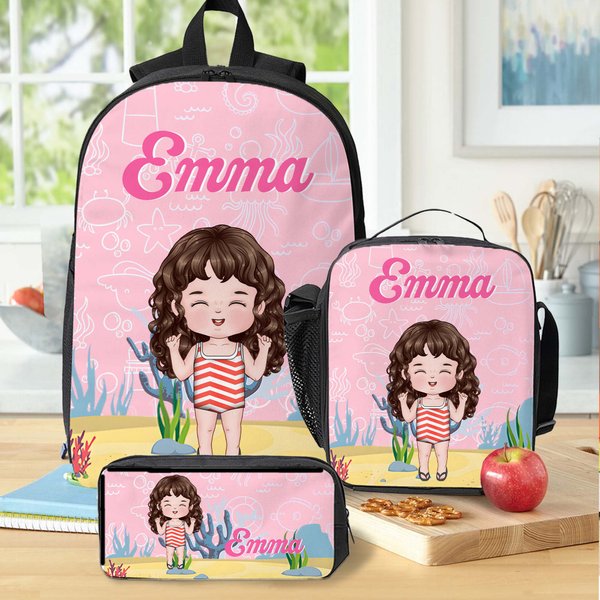 Personalized Cute Cartoon Characters Multicolor Backpack Lunch Bag Pencil Case Set with Name Back to School Birthday Gift for Boys Girls