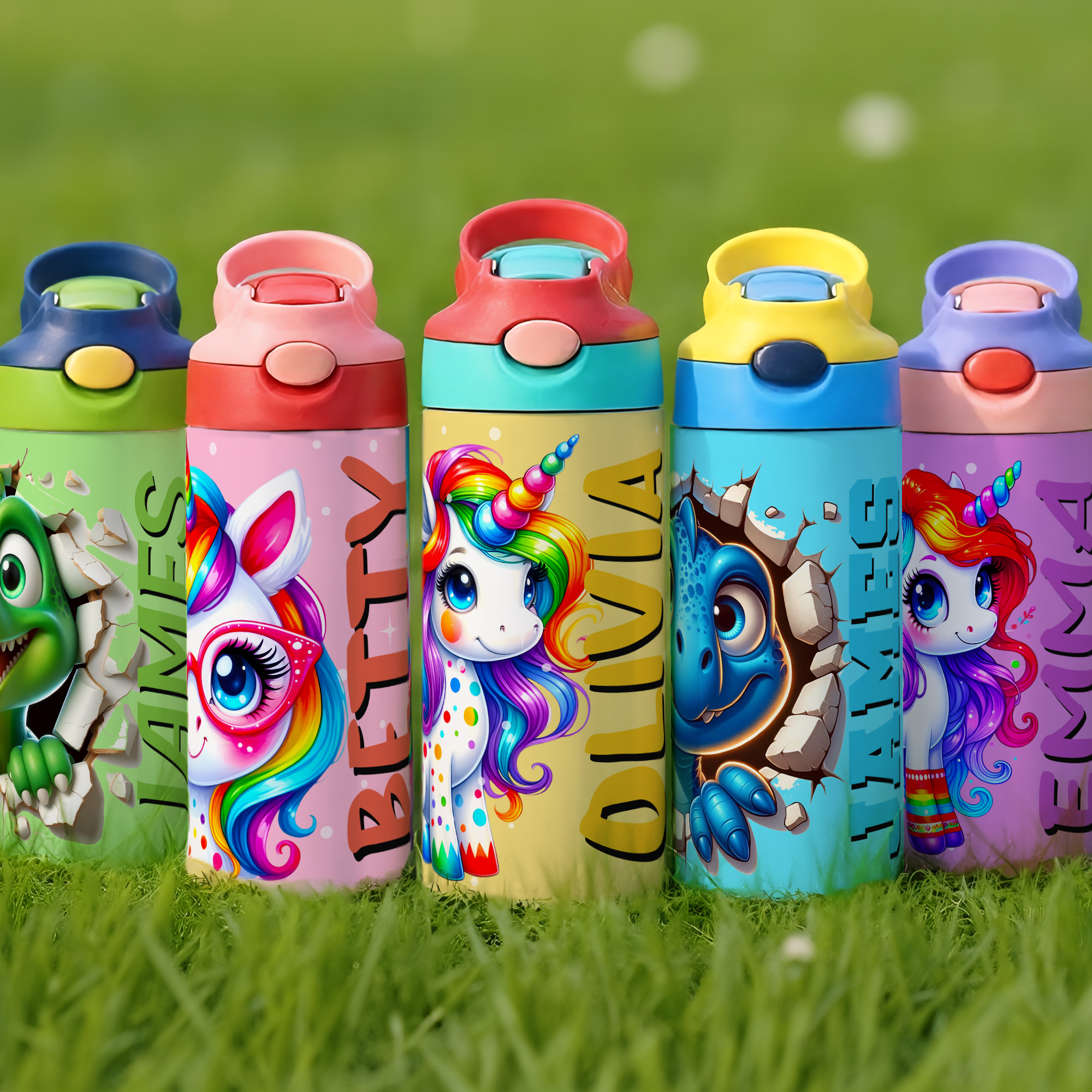 Bouteille d'eau isotherme 12 oz avec poignée et paille en silicone pour enfant Cadeau d'anniversaire pour garçon et fille