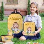 Personalised Cute Cartoon Characters Multicolour Backpack Lunch Bag Pencil Case Set with Name Back to School Birthday Gift for Boys Girls