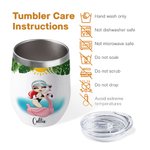 Personalized Cartoon Pool Girl Tanned and Tipsy 12 oz Wine Tumbler with Name Funny Summer Vacation Holiday Birthday Gift for Women