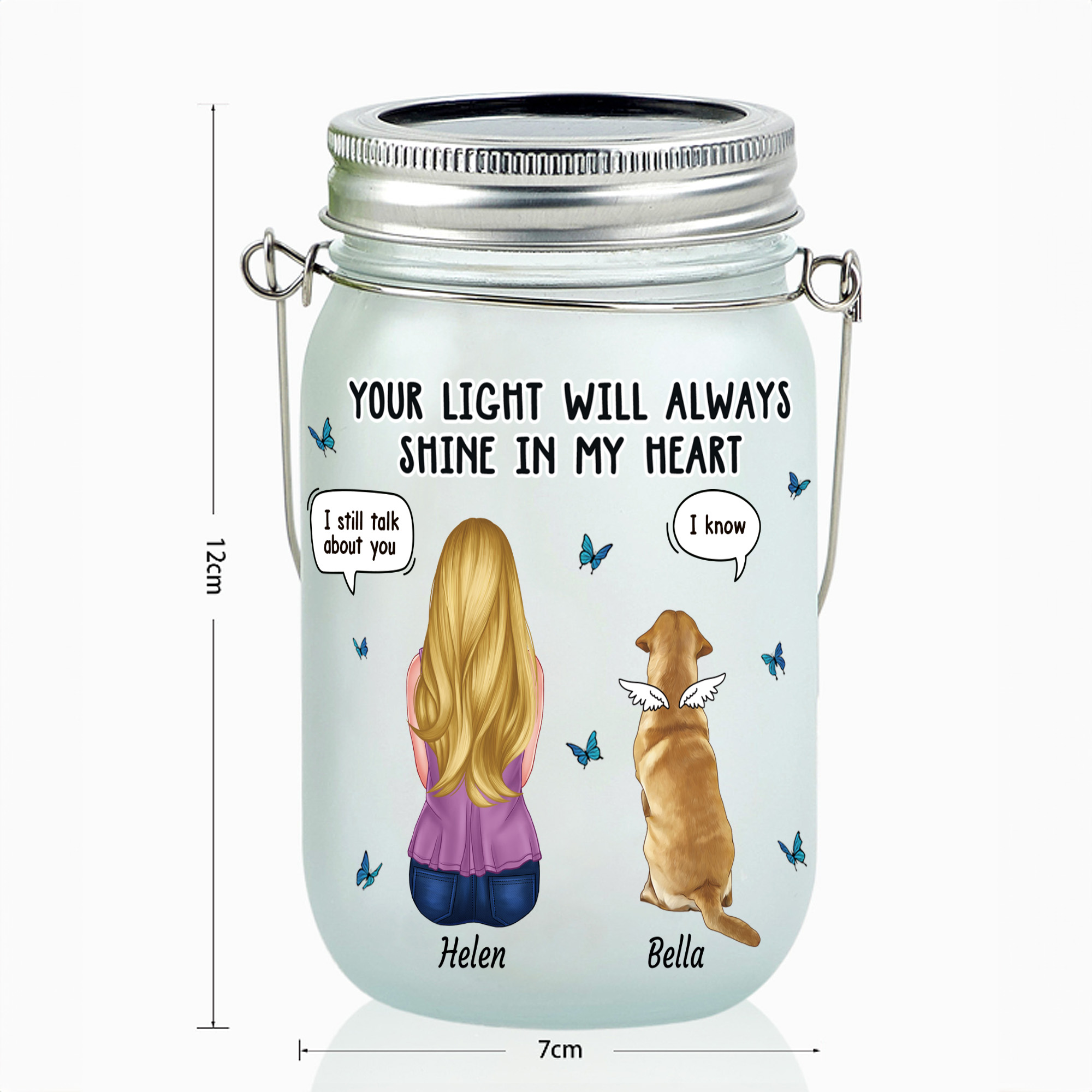 Personalized Dog Cat Pet Angel Wings LED Mason Jar Light with Name and ...