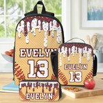 Personalized Ice Cream Dripping Baseball Sports Backpack Lunch Bag Pencil Case Set with Name and Number Back to School Gift for Kids Students