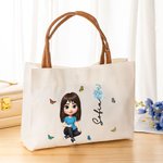 Bolso tote de lona personalizada con diseño de flor de nacimiento en 3D y asa de cuero regalo de cumpleaños para chicas y mujeres
