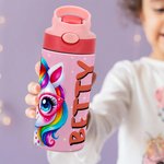 Personalisierte Dinosaurier Fantasy Einhorn Name 12 oz Kind isolierte Wasserflasche mit Griff und Silikon Stroh Geburtstag zurück zu Schule Geschenk für Junge Mädchen
