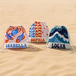 Personalizzato Art Ocean Jellyfish Whale Animals Plants Quick Dry Oversize 2 in 1 Backpack Beach Towel with Name Party Travel Gift for Kids Adults