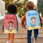 Personalised Cute Cartoon Characters Multicolour Backpack Lunch Bag Pencil Case Set with Name Back to School Birthday Gift for Boys Girls