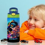 Bouteille d'eau isotherme personnalisée Dinosaure Fantaisie Licorne 12 oz avec poignée nominative et paille en silicone Cadeau d'anniversaire et de rentrée scolaire pour enfants