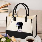Personalized Birth Flower Tooth Black and White Large Canvas Tote Bag with Name Birthday Appreciation Gift for Women Dentists