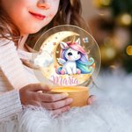 Luz nocturna LED acrílica personalizada con nombre y  diseño de luna y unicornio de fantasía base de madera regalo de cumpleaños para niñas y mujeres
