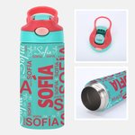 Botella de agua personalizada con nombre y pajita de silicona 355 ml regalo del Día del Niño o la vuelta al cole para niños