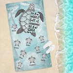 Personalized Sea Turtle In A World Full of Grandmas Quick Dry Oversized Beach Towel with 1-12 Names Summer Vacation Beach Party Gift for Grandma