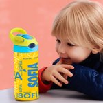 Botella de agua personalizada con nombre y pajita de silicona 355 ml regalo del Día del Niño o la vuelta al cole para niños