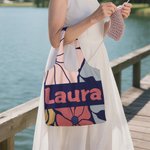 Bolsa de lona personalizada con diseño de flor danesa y nombre de gran capacidad regalo de aniversario y cumpleaños para mujeres
