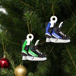 Personalized Ice Hockey Skates Coloured Lights Wooden Ornament with Name Tree Decoration Christmas Holiday Gift for Ice Hockey Lovers