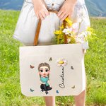 Bolso tote de lona personalizada con diseño de flor de nacimiento en 3D y asa de cuero regalo de cumpleaños para chicas y mujeres