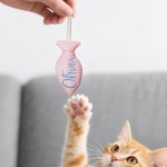 Personalised Fish Shape Embroidered Name Cat Toy with Catnip and Braided Rope Tassels Cat Birthday Adoption Anniversary Gift for Cat Owner Lover
